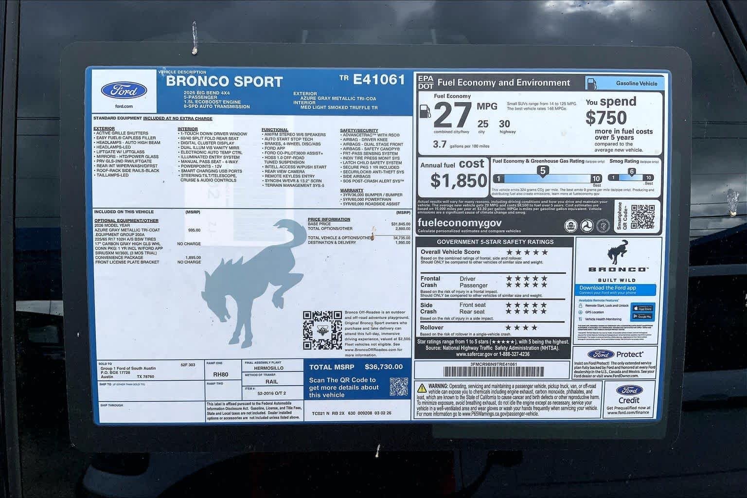 New 2026 Azure Gray Metallic Tri-Coat Ford Big Bend® image 21