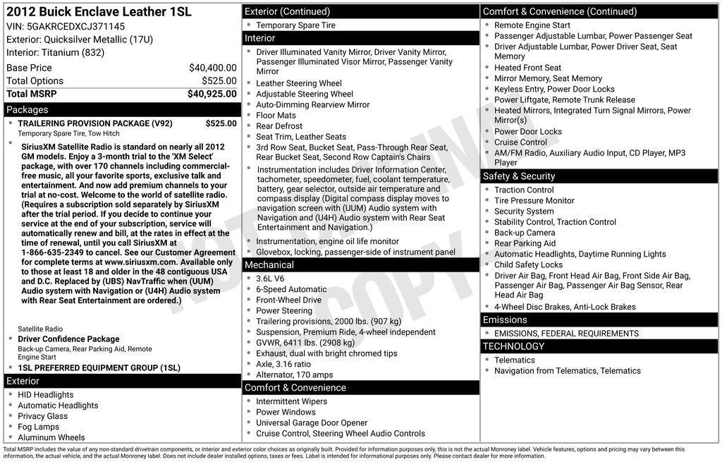 Used 2012 Buick Enclave Leather with VIN 5GAKRCEDXCJ371145 for sale in Traverse City, MI