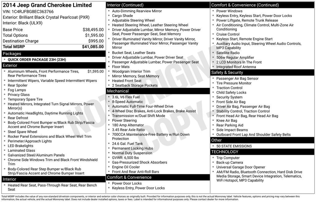 Used 2014 Jeep Grand Cherokee Limited with VIN 1C4RJFBG8EC363766 for sale in Huron, SD