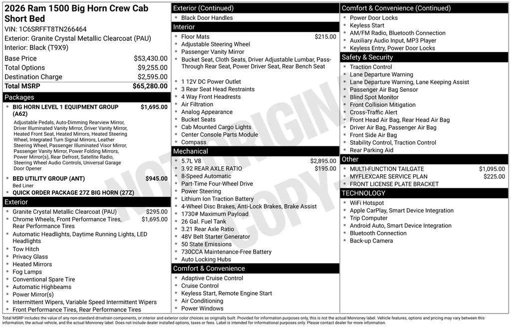 New 2026 Granite Crystal Metallic Clear-Coat Exterior Paint RAM Big Horn/Lone Star image 6