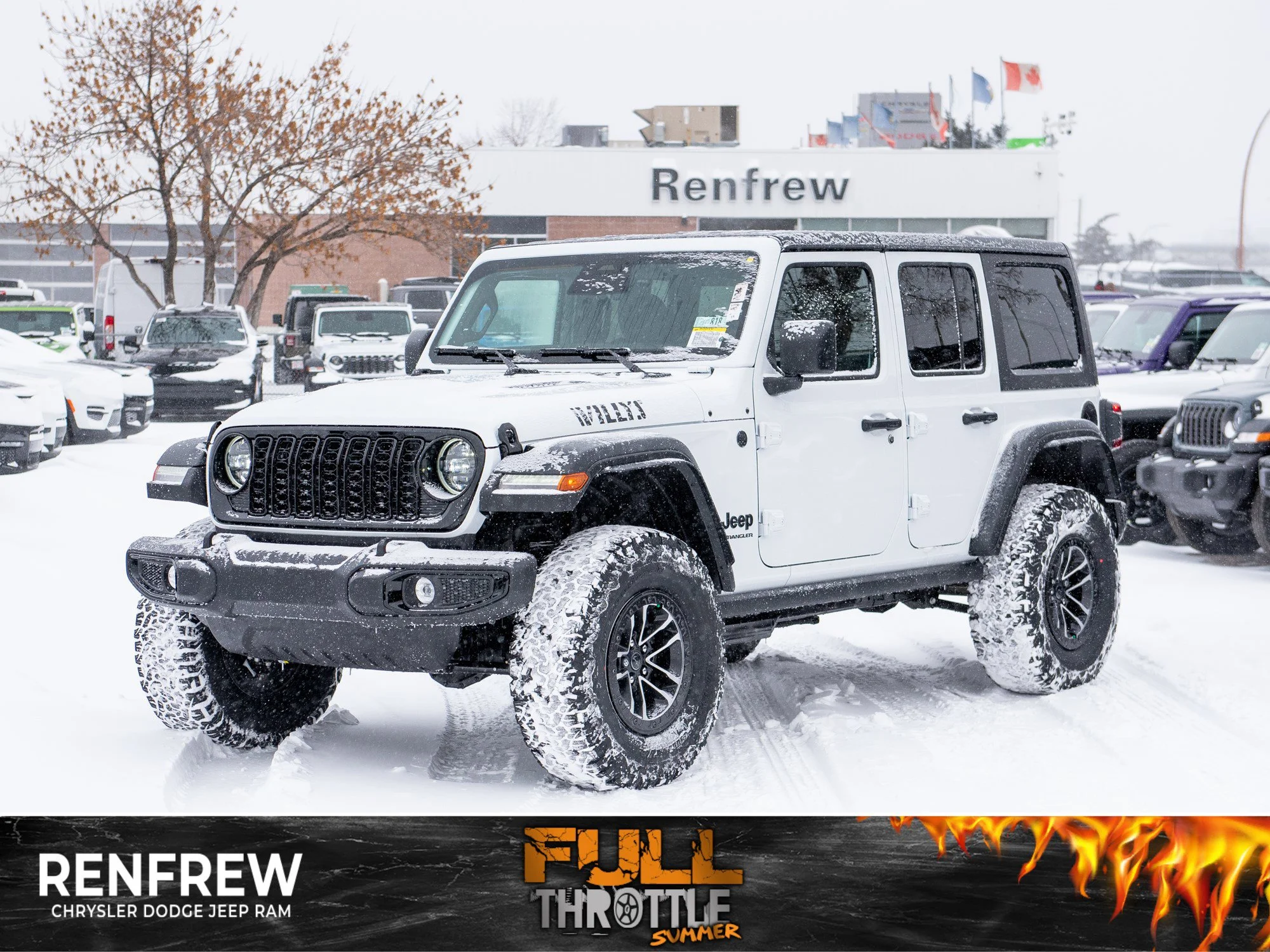 New 2026 White Jeep Willys* 4 Door 4x4, 35 Inch Tires, 4.56 Axle Ratio, Rock Rails image 1