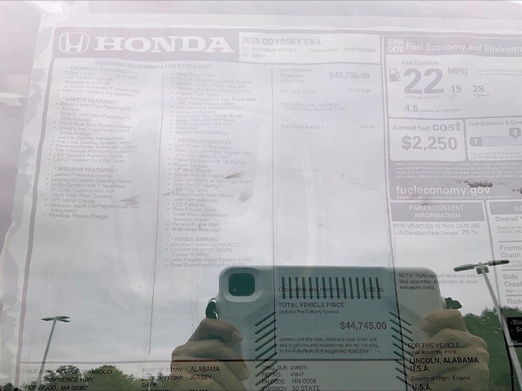 New 2026 Platinum White Pearl Honda EX-L image 18