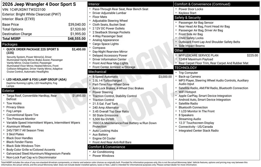 New 2026 Bright White Clear-Coat Exterior Paint Jeep Sport S image 35