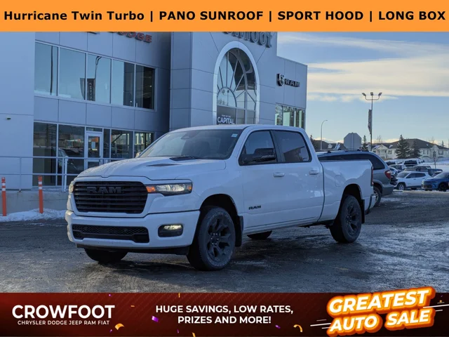 2026 RAM 1500 Sport - - Pano Sunroof - Sport Perf Hood - Anti-Spin Rear Axle - Trailer Brake Control & More!