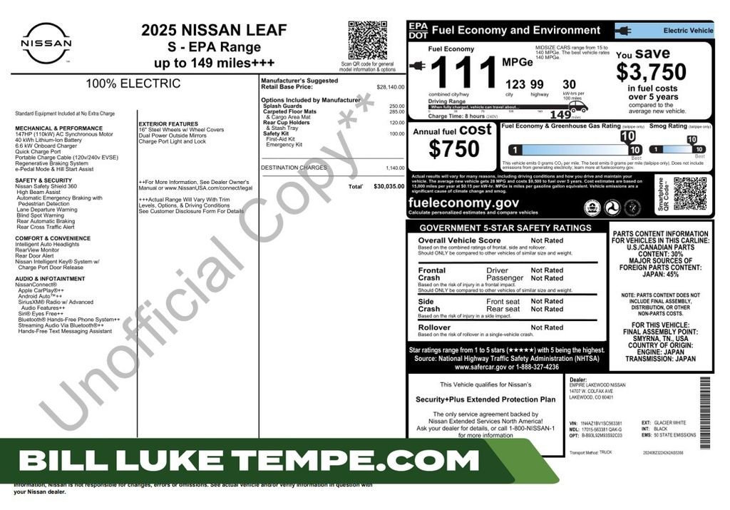 Used 2025 Glacier White Nissan S image 1