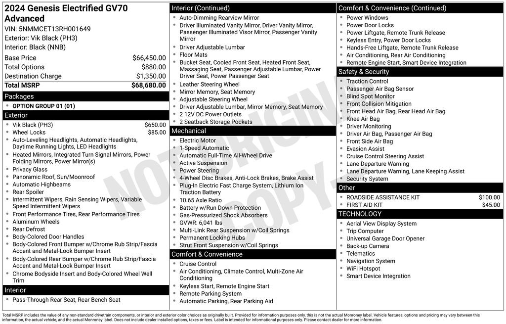 Certified 2024 GENESIS GV70 Advanced with VIN 5NMMCET13RH001649 for sale in Highland Park, IL