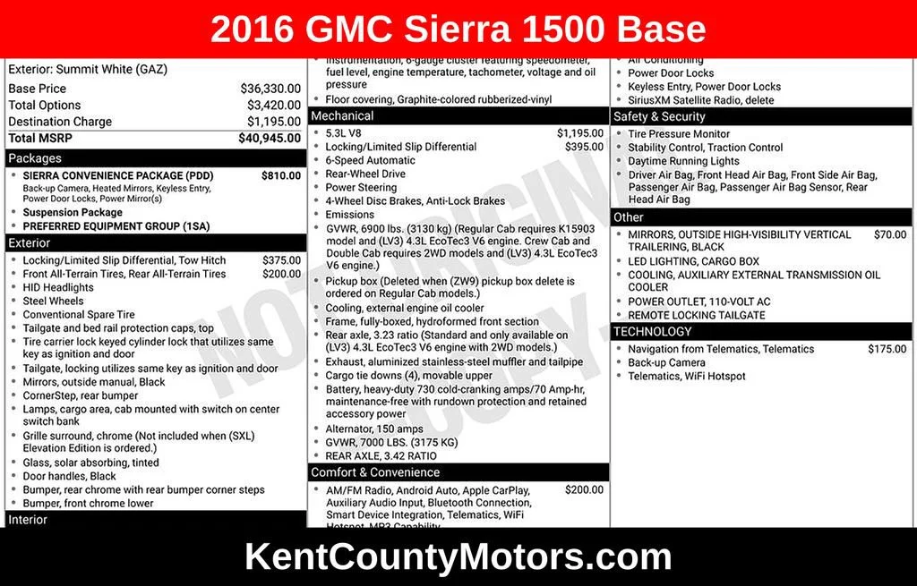 Used 2016 SUMMIT WHITE GMC CREW CAB 2WD 143. image 1