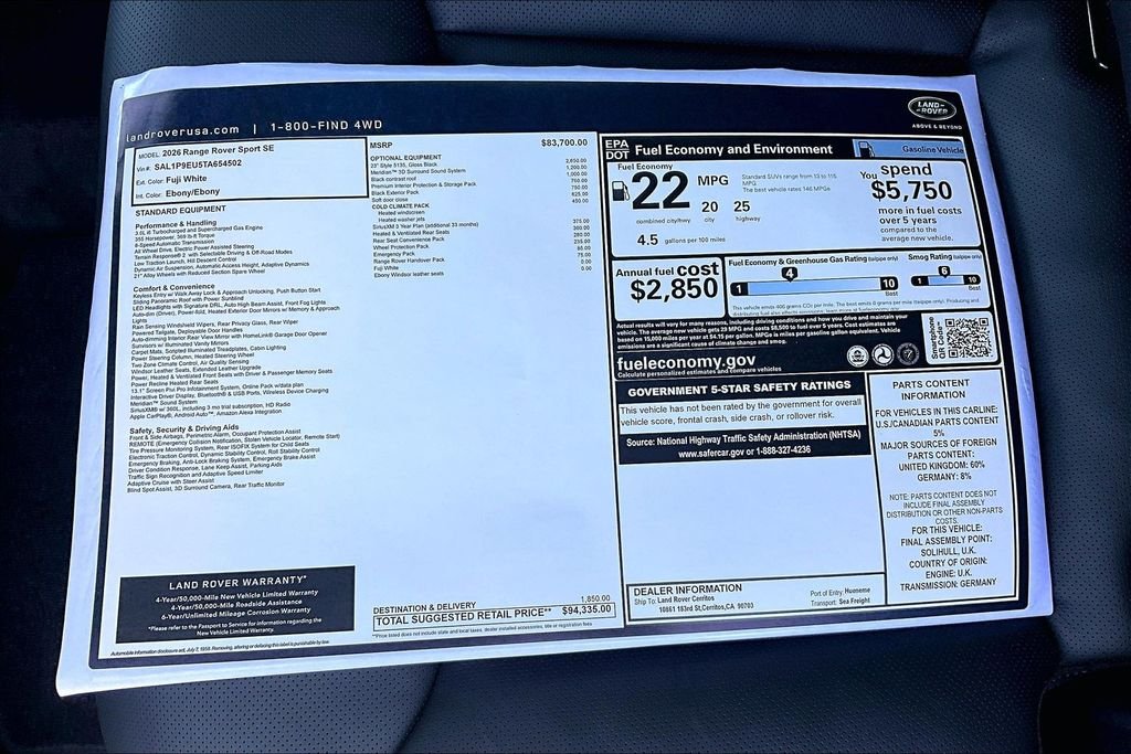 New 2026 FUJI WHITE Land Rover SE image 14