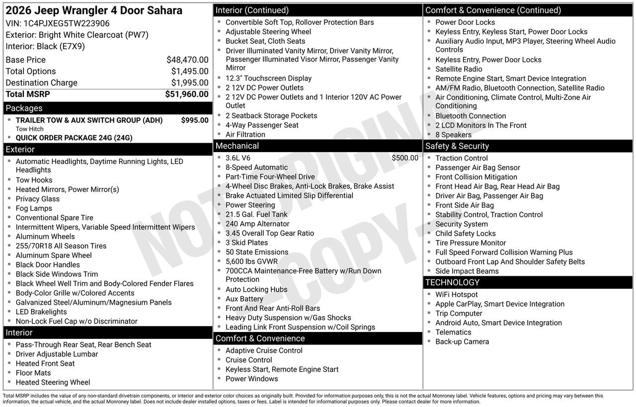 New 2026 Bright White Clear-Coat Exterior Paint Jeep Sahara image 26