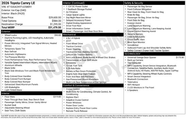 Certified Used 2026 White Toyota LE image 6