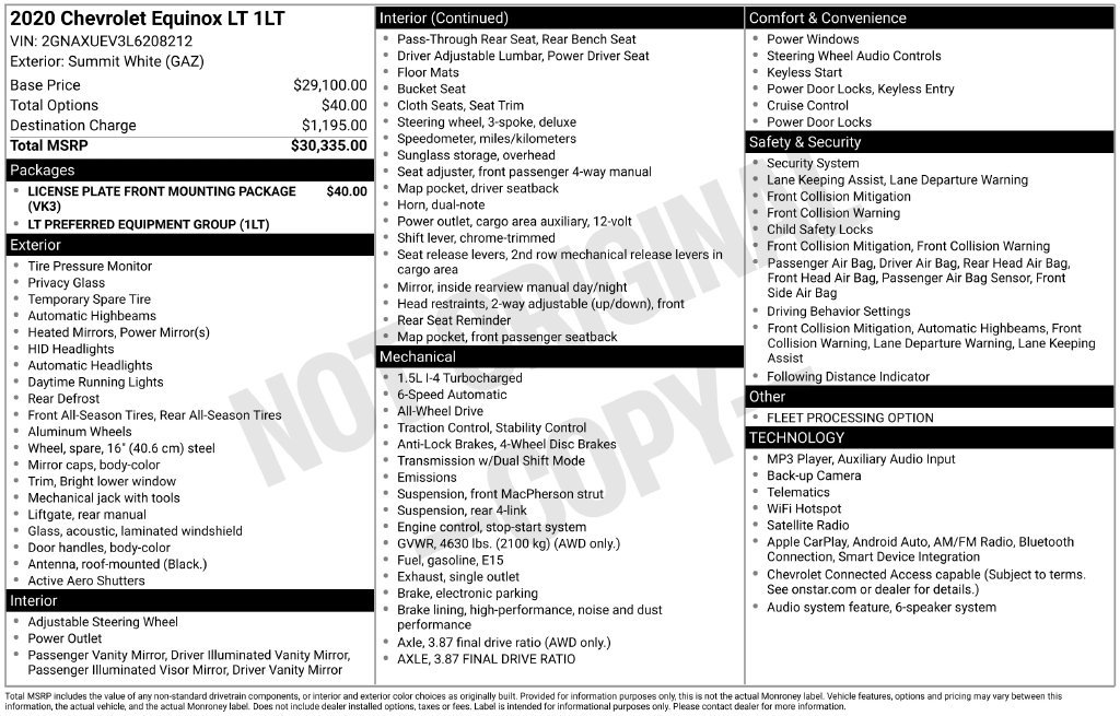 Used 2020 Summit White Chevrolet LT image 2