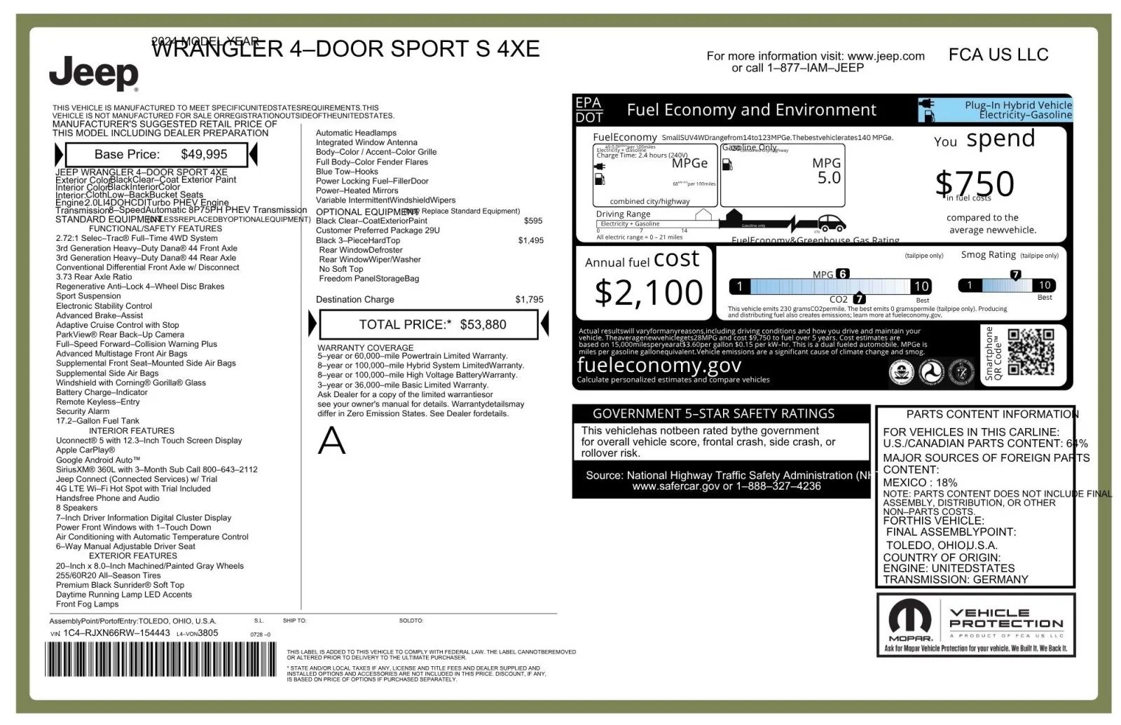 Used 2024 BLACK Jeep Sport S 4XE image 2