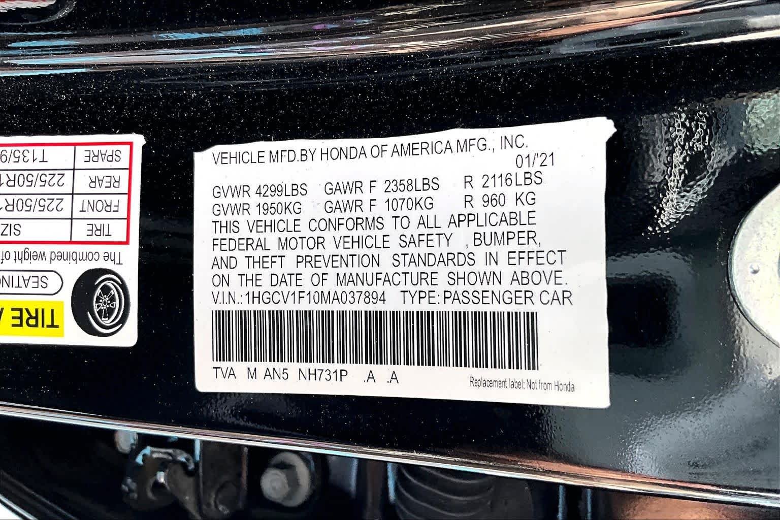 Used 2021 Crystal Black Pearl Honda LX image 30