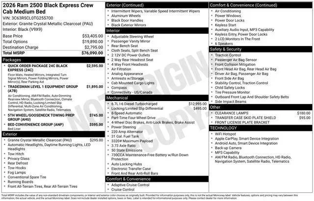 New 2026 Granite Crystal Metallic Clearcoat RAM Black Express image 34