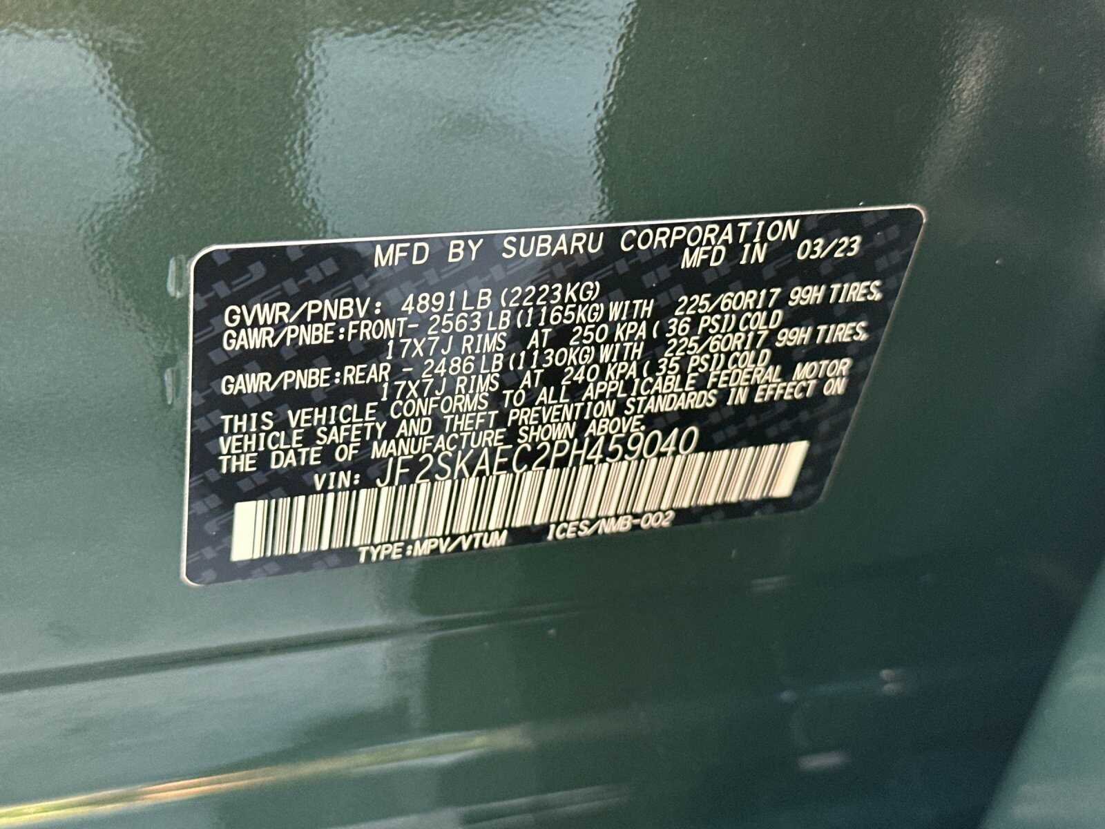 Used 2023 Green Subaru Premium 4D Sport Utility image 36