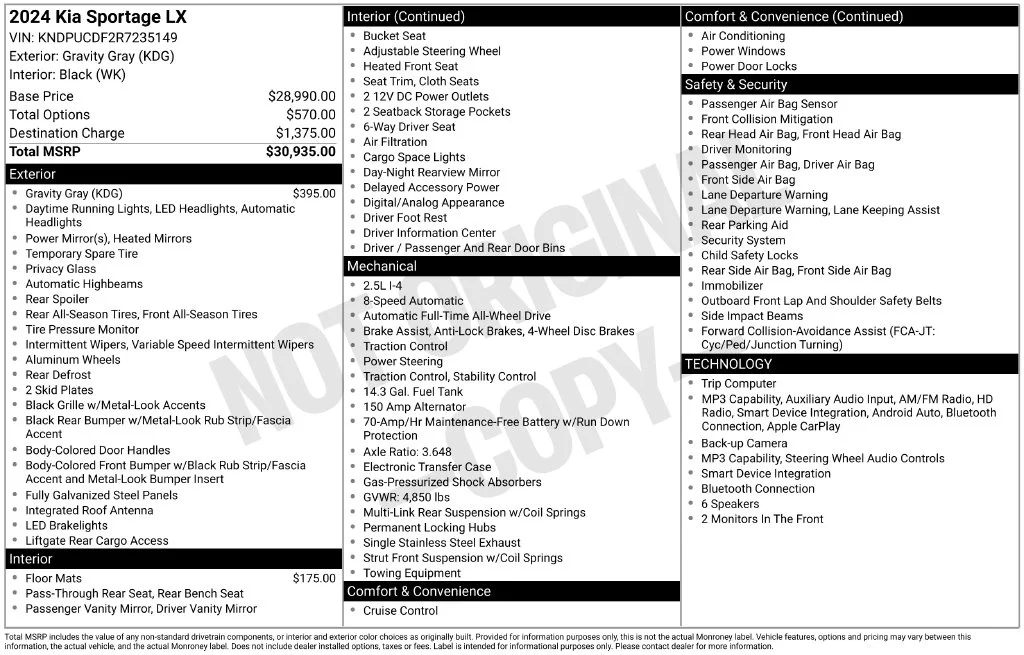Used 2024 Gray Kia LX image 2