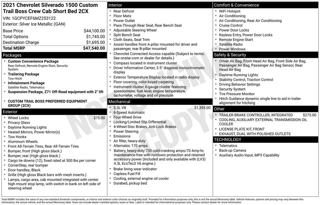 Used 2021 Silver Chevrolet Custom Trail Boss image 11