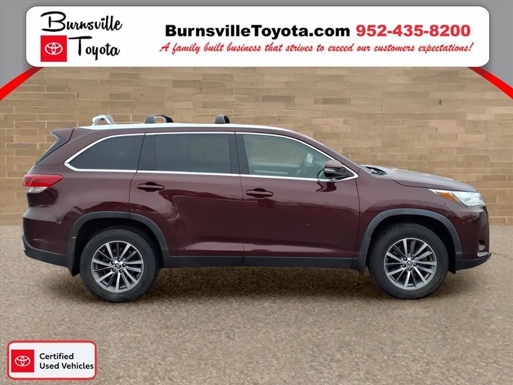 Certified 2019 Toyota Highlander XLE with VIN 5TDKZRFH7KS360365 for sale in Burnsville, Minnesota