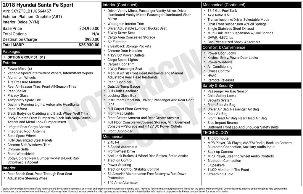 Used 2018 Gray Hyundai 2.4 Base image 1
