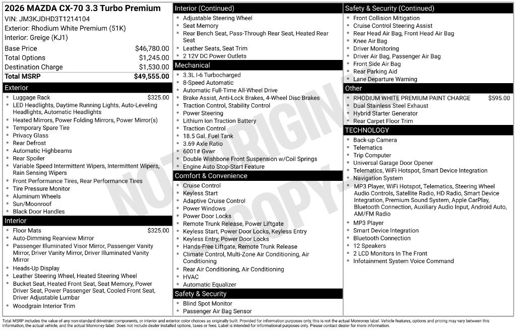 New 2026 Rhodium White Premium Mazda 3.3 Turbo Premium AWD image 2