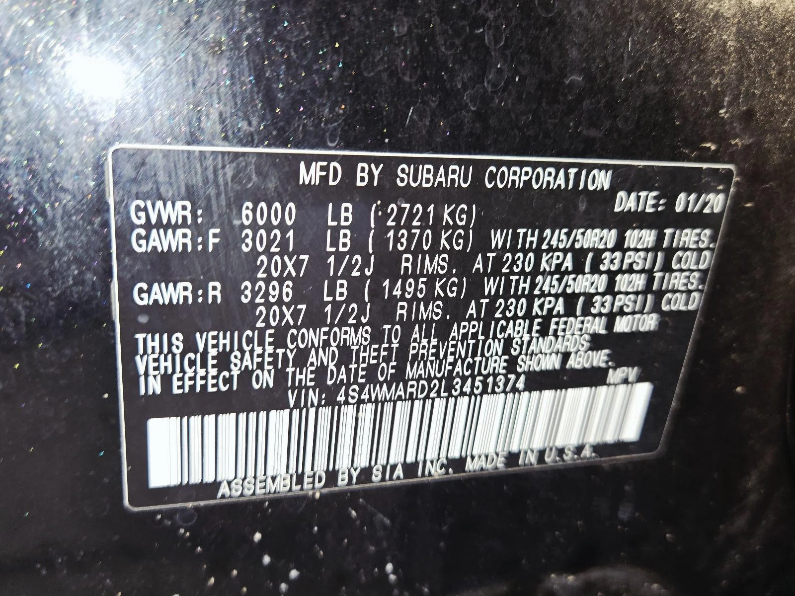 Used 2020 Crystal Black Silica Subaru Touring image 53