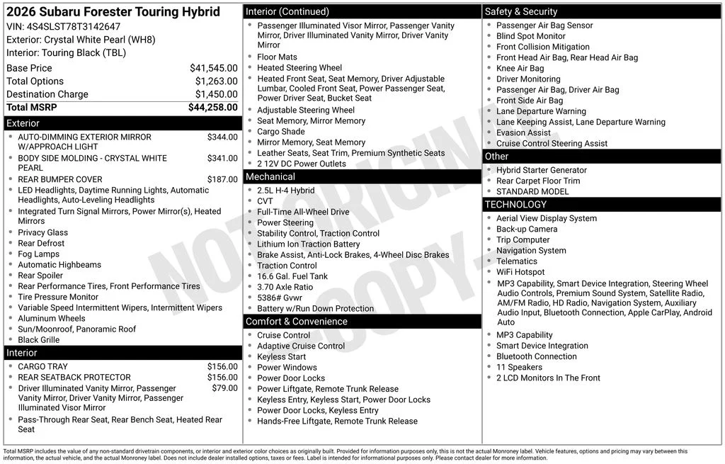 New 2026 White Subaru Touring Hybrid image 44