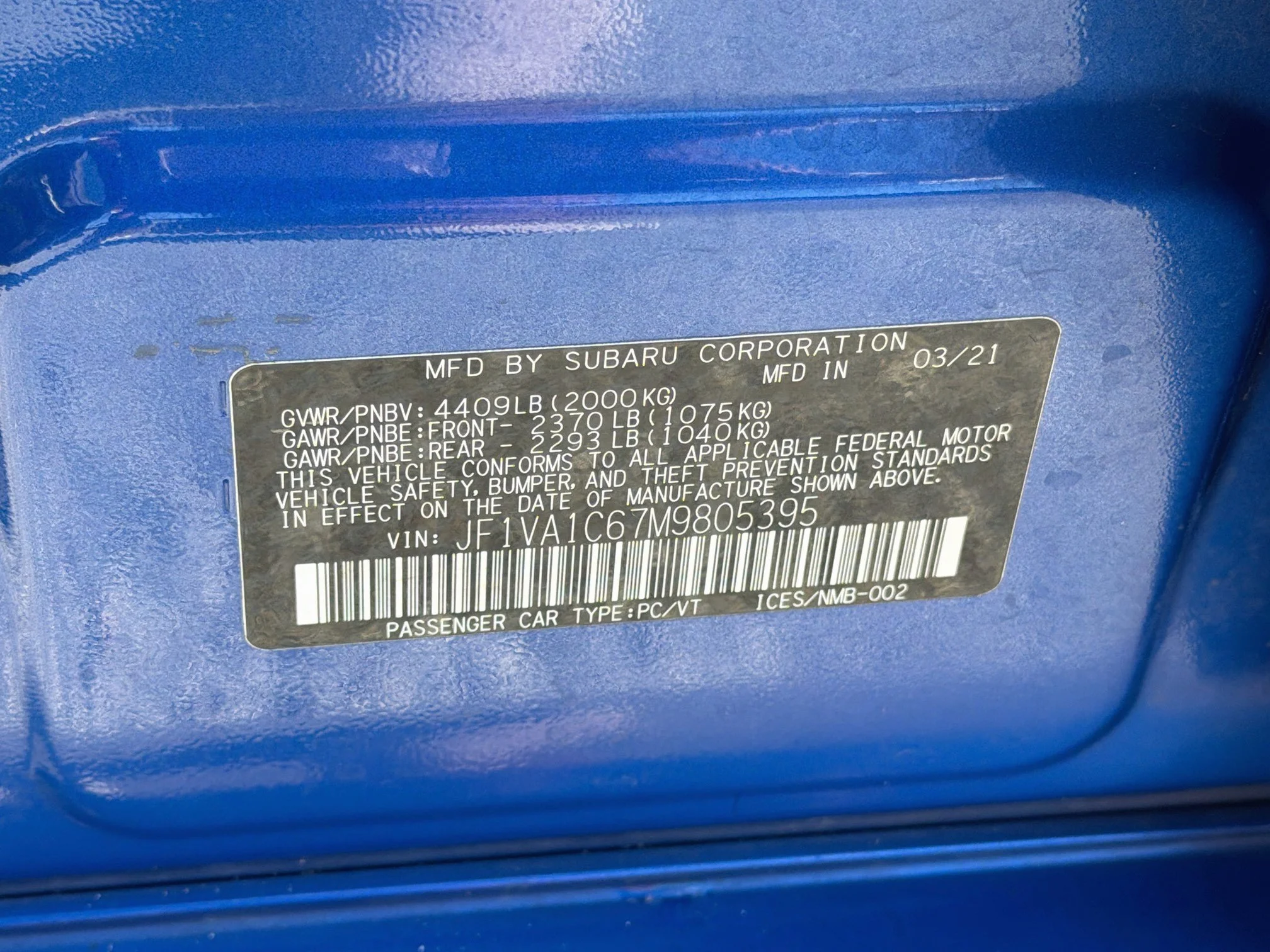 Used 2021 WR Blue Pearl Subaru Premium image 43