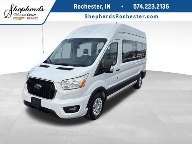 White 2022 Ford Transit Passenger 350 XLT High Roof LB RWD Van Rear-Wheel Drive Automatic
