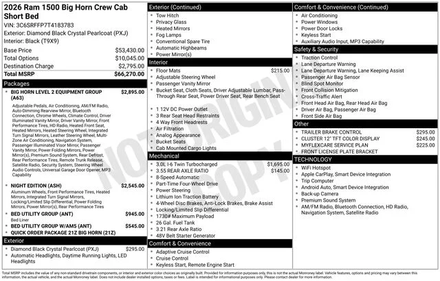 New 2026 Diamond Black Crystal Pearl-Coat Exterior Paint RAM Big Horn/Lone Star image 31
