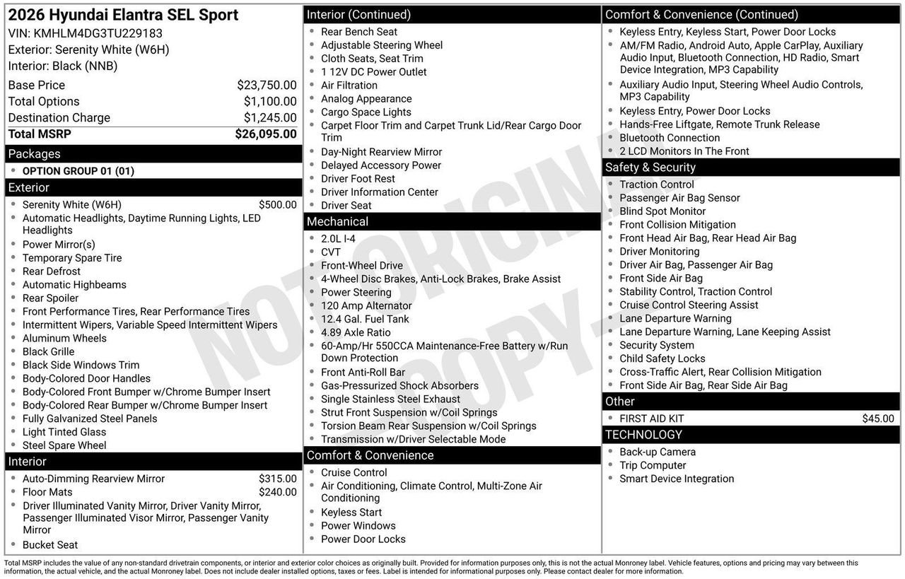 New 2026 Serenity White Pearl Hyundai SEL Sport image 4