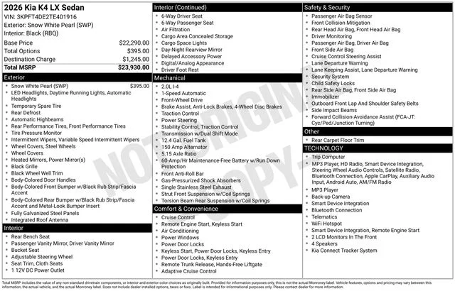 New 2026 White Kia LX image 31
