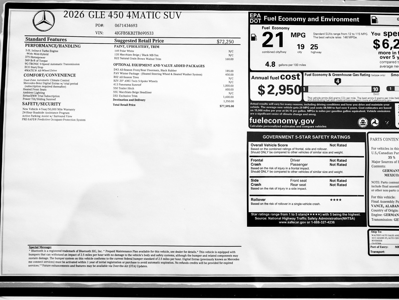 New 2026 Polar White Mercedes-Benz GLE 450 image 28