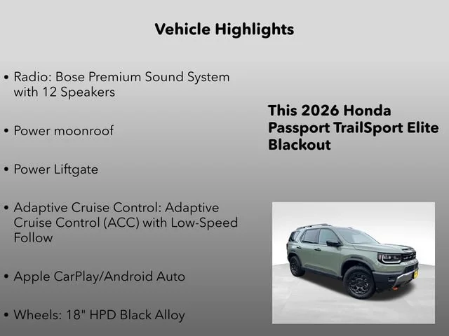New 2026 Ash Green Metallic Honda TrailSport Elite Blackout image 5
