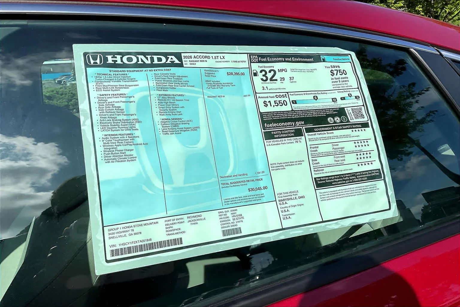 New 2026 Radiant Red Metallic Honda LX image 20