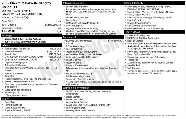 2026 Chevrolet Corvette Stingray 1LT