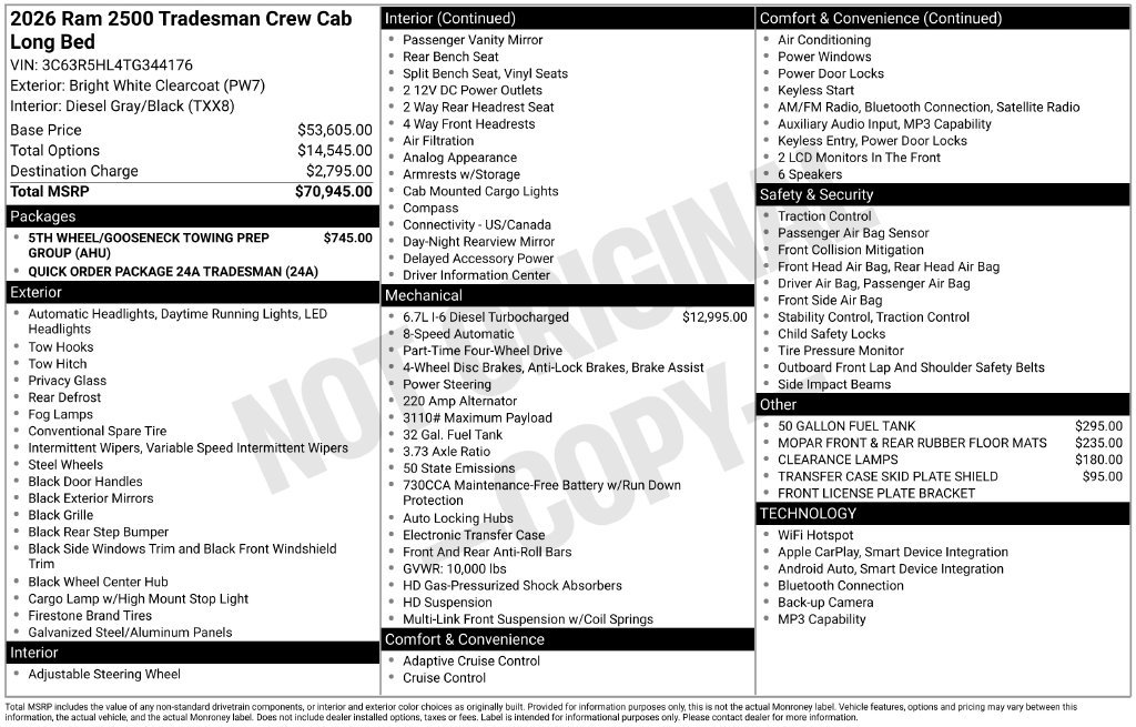 New 2026 Bright White Clear-Coat Exterior Paint RAM Tradesman image 22