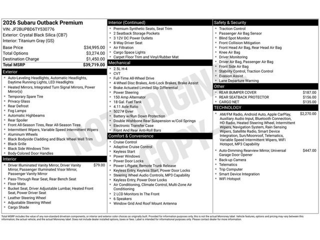 New 2026 CRYSTAL BLACK SILICA Subaru Premium image 3
