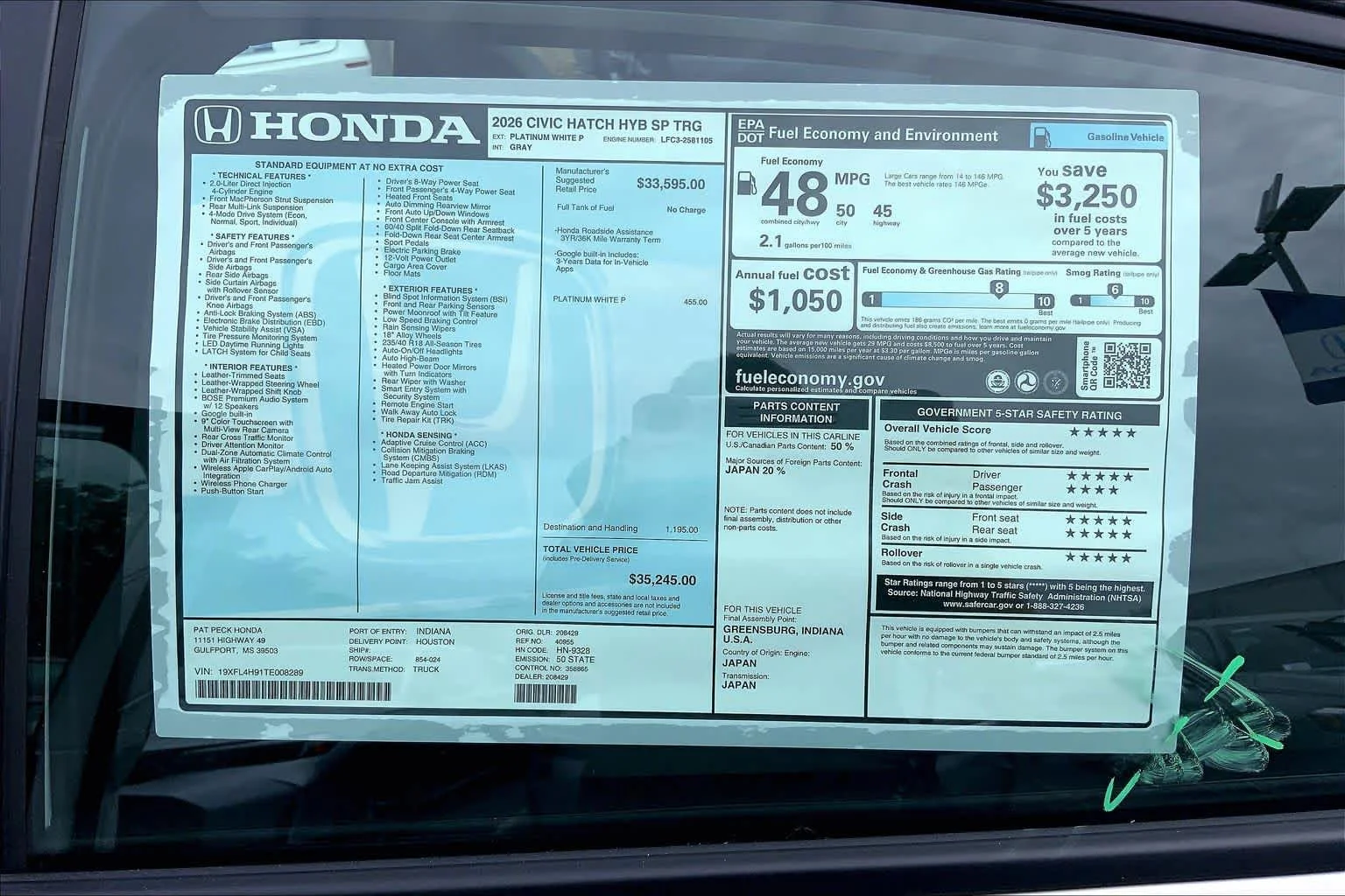 New 2026 Platinum White Pearl Honda Sport Touring image 19