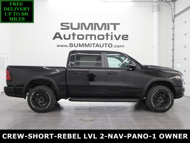 2026 Ram Ram 1500 4x4 Crew Cab Rebel: CREW-SHORT-REBEL LVL 2-NAV-PANO-4WD-360 CAM-1 OWNER