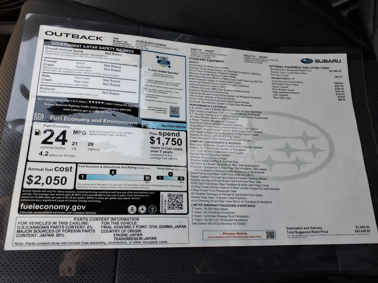 New 2026 CRYSTAL BLACK SILICA Subaru Touring XT image 40