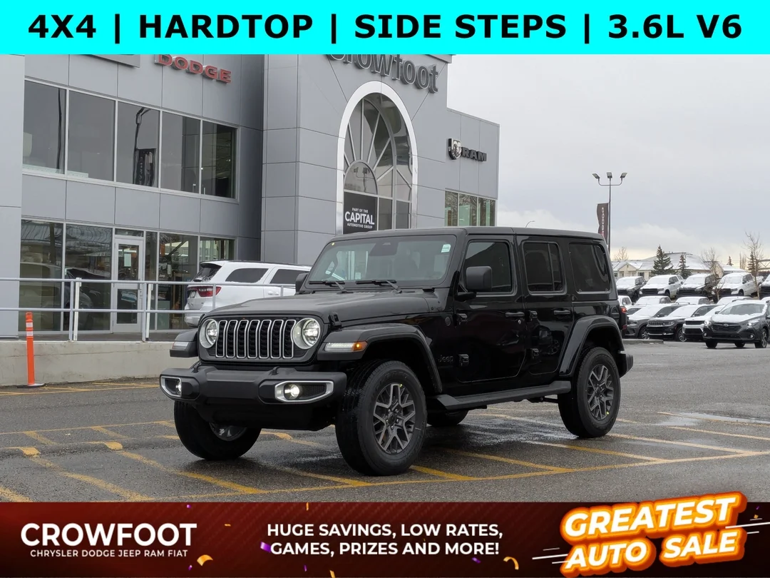 New 2026 Black Jeep Sahara - - Body-Color Hard Top - Safety Grp - Side Steps - Remote Start & More! image 1