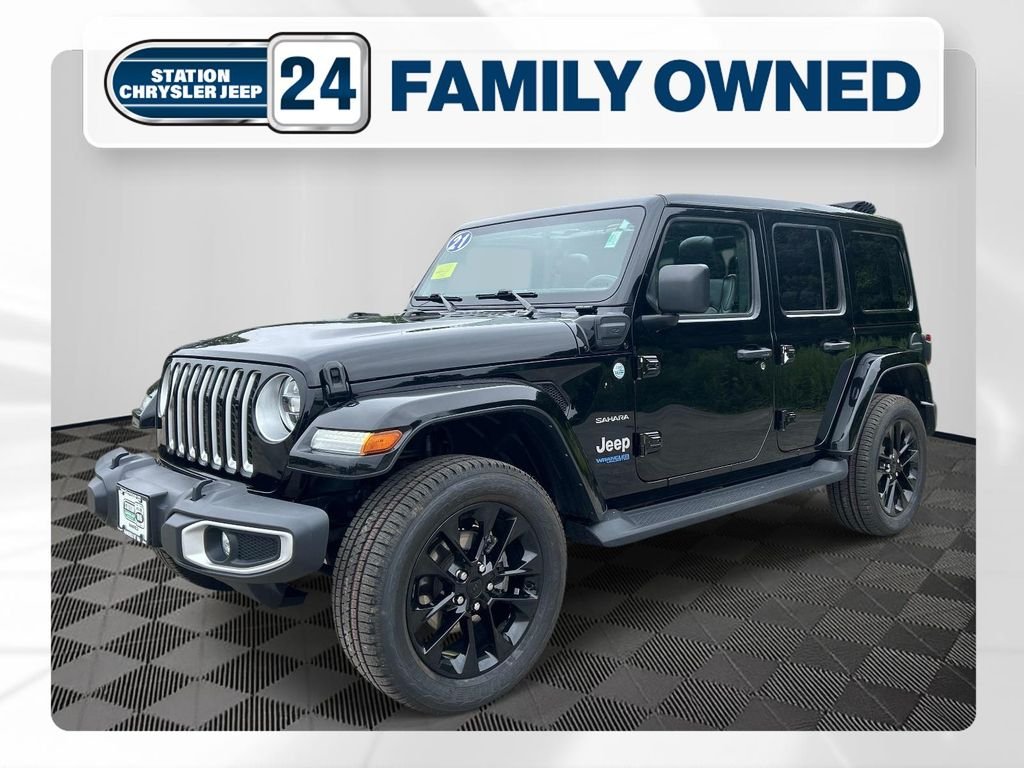 Used 2021 Black Jeep Unlimited Sahara 4xe image 1