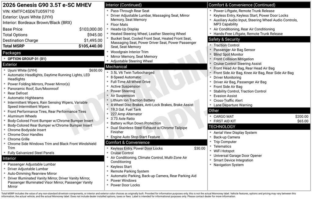 Certified Used 2026 White Genesis 3.5T e-SC image 2