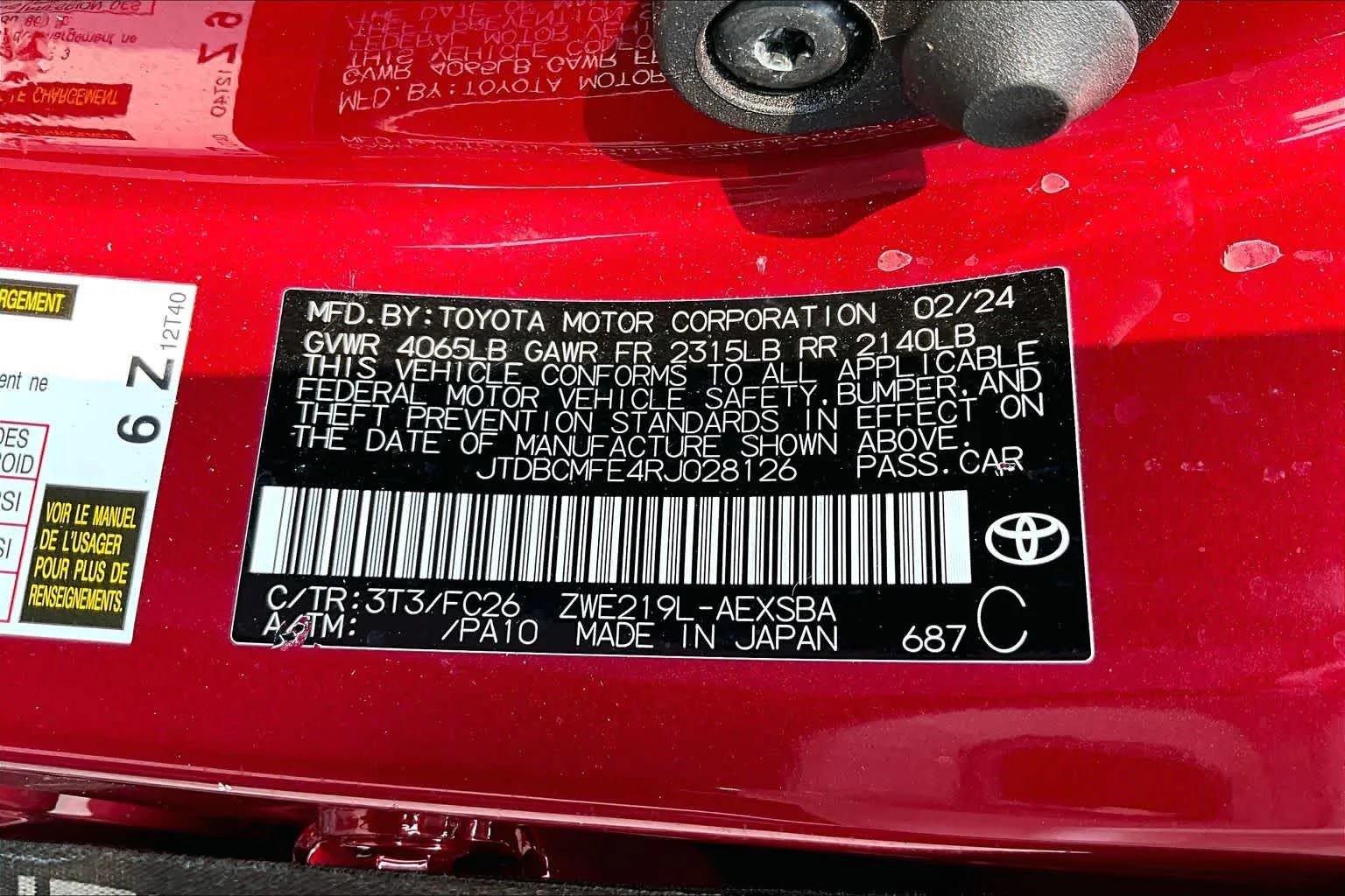Used 2024 Ruby Flare Pearl Toyota Hybrid SE image 37