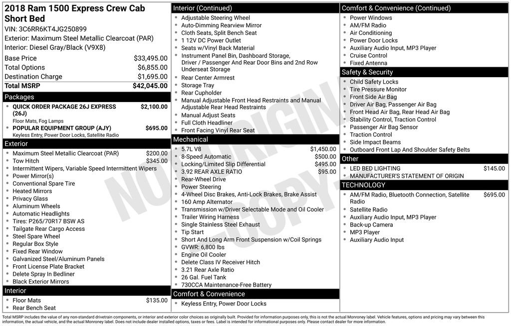Used 2018 RAM Ram 1500 Pickup Express with VIN 3C6RR6KT4JG250899 for sale in Shelton, WA