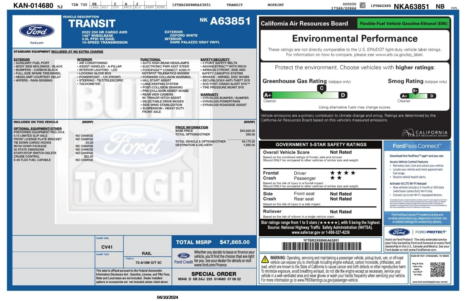 Used 2022 Oxford White Ford T-250 148