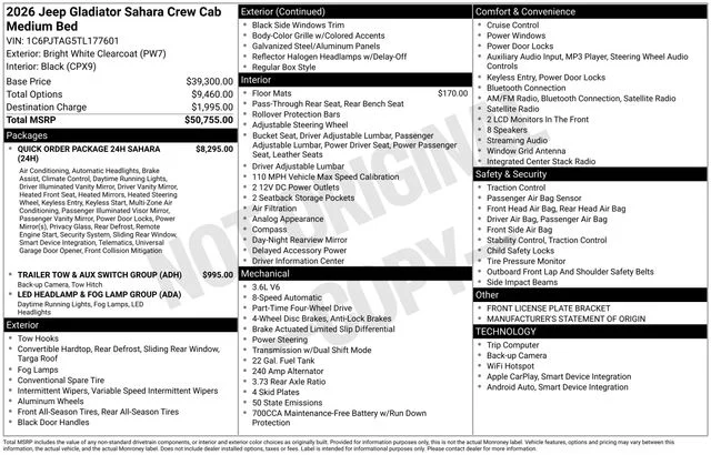 New 2026 Bright White Clear-Coat Exterior Paint Jeep Sahara image 38