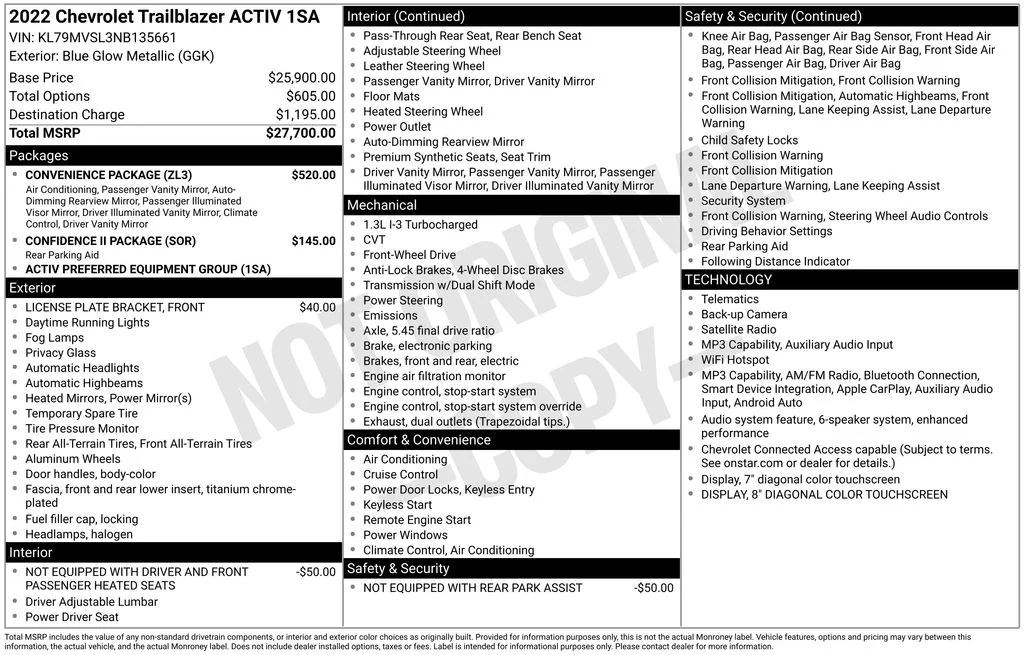 Used 2022 Chevrolet Trailblazer Activ with VIN KL79MVSL3NB135661 for sale in Redlands, CA