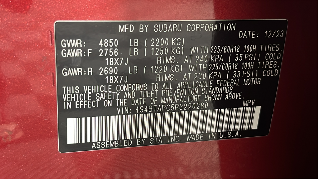 Used 2024 Crimson Red Pearl Subaru Touring image 39