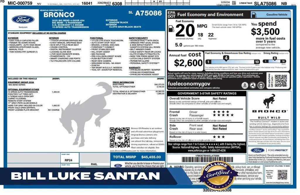 Certified Used 2025 Black Ford Big Bend image 1